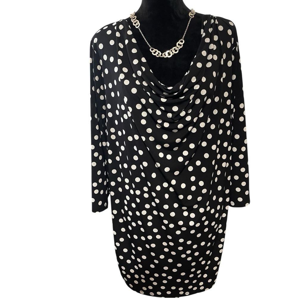 LANE BRYANT BLACK AND WHITE POLKA DOT COWL NECK BLOUSE PLUS SZ 22/24
